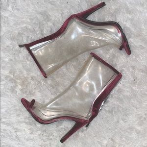 Clear & Burgundy High Sandals